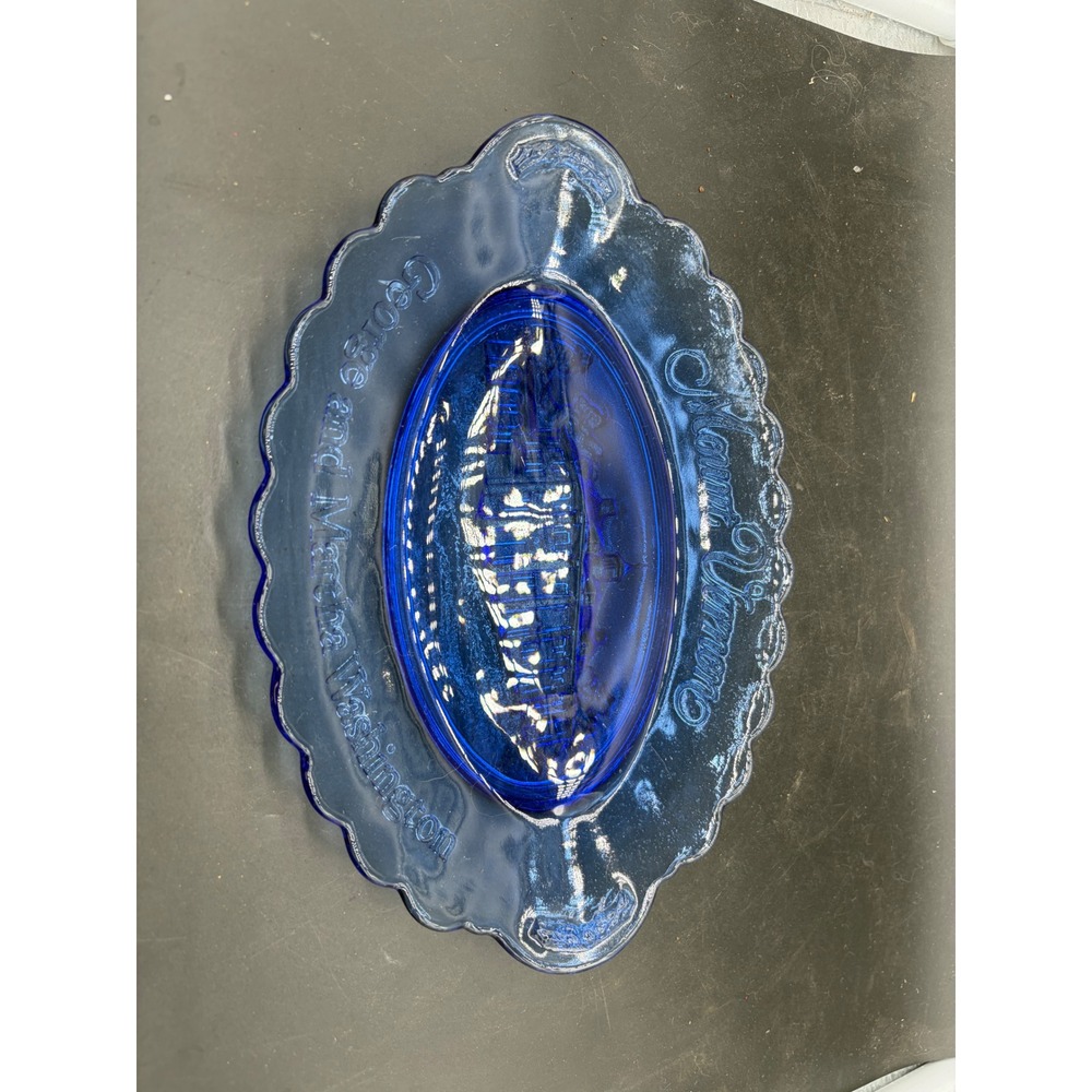Vintage Mount Vernon Cobalt Blue Glass Plate George‎ Martha Washington Souvenir